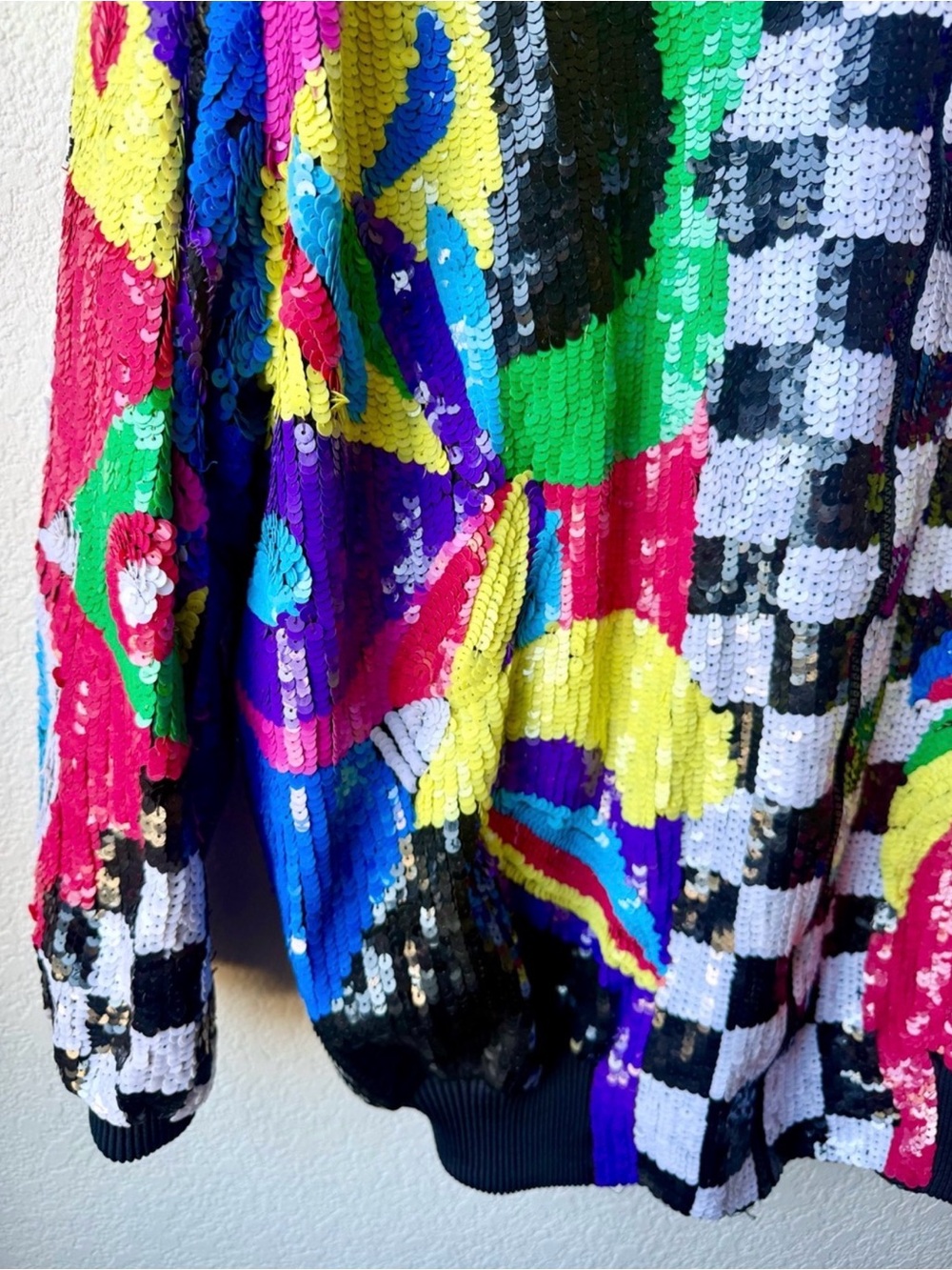Vintage Gantos Sequin Abstract Checkered Bomber Jacket - Multicolor XXL - Picture 4 of 16
